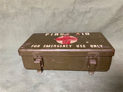 vintage military metal first aid box|first aid box refill supplies.